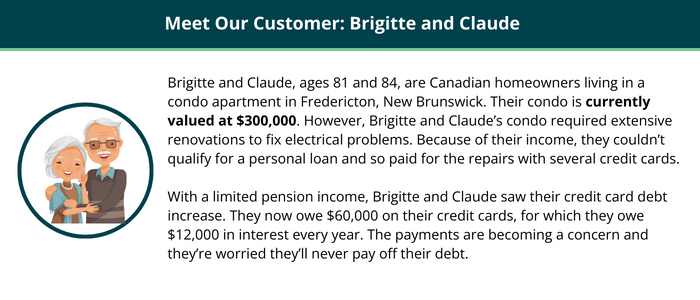 Reverse Mortgage Example where CHIP helps Canadian Homeowners consolidate their credit card debts.
